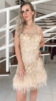 Vestido curto uma alça com bordado plumas RF:13f1092