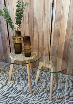Juego Mesas ratonas x2 vidrio templado patas madera en internet
