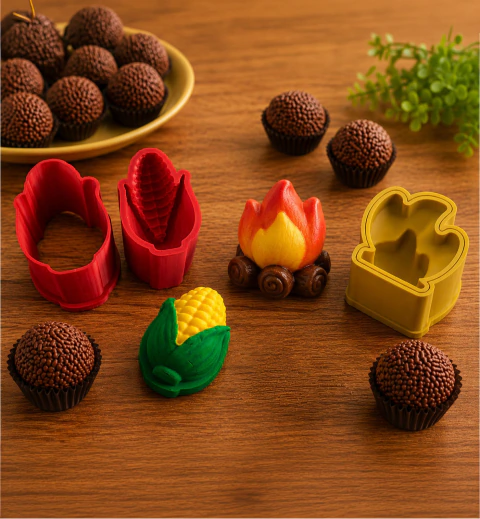 Kit Ejetor Modelador de Brigadeiro Tema São João Realista Doces Festa Junina