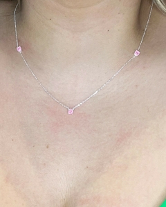 Gargantilha de Prata 925 com pedras Rosas - comprar online