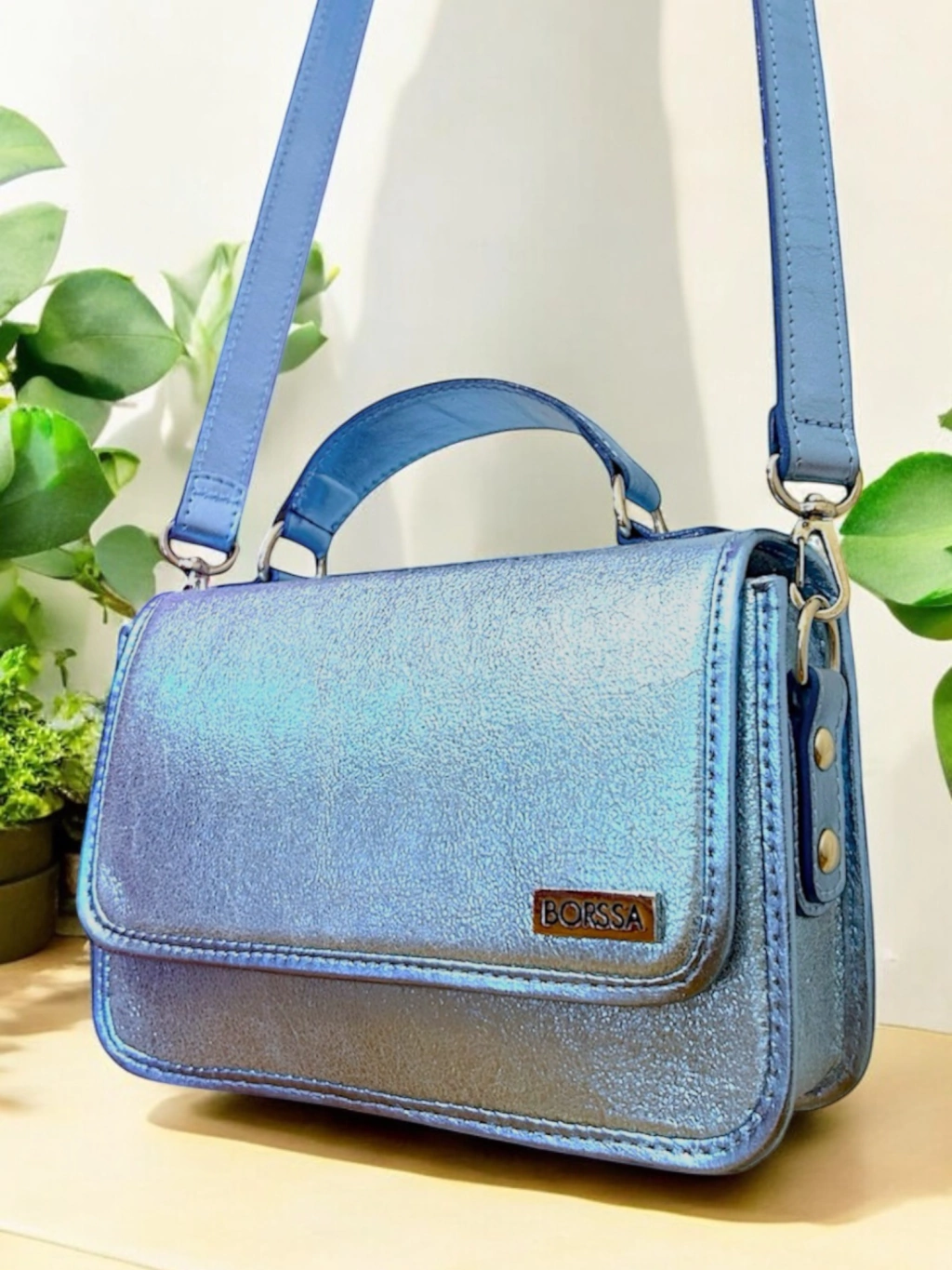 Donna celeste metal - cuero natural