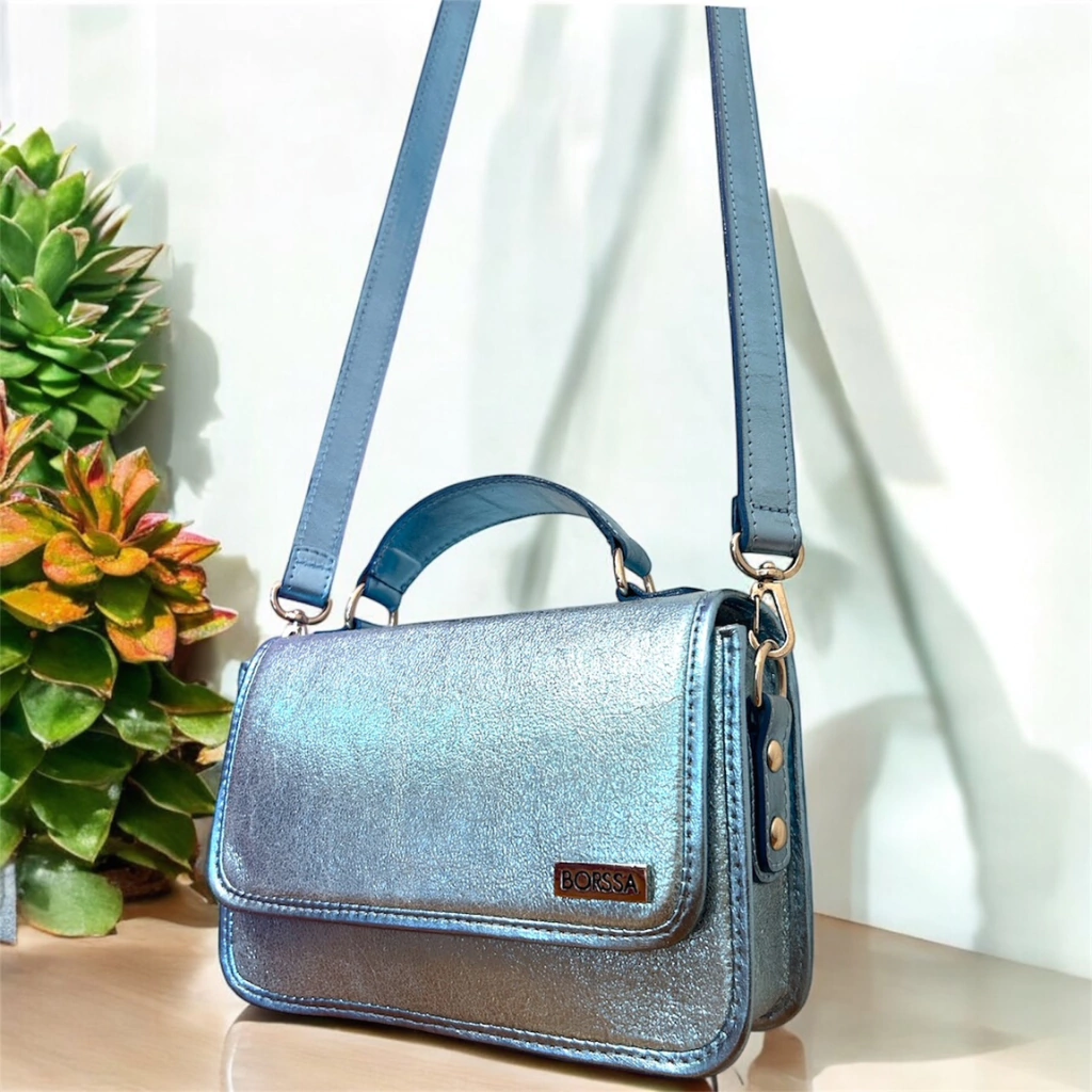 Donna celeste metal - cuero natural