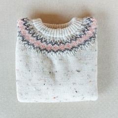 Sweater beige jaspeado con guarda rosa y gris