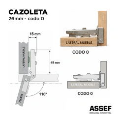 Bisagra Cazoleta 26 - Codo 0 - comprar online