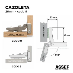 Bisagra Cazoleta 26 - Codo 9 - comprar online