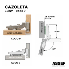 Bisagra Cazoleta 35 - codo 9 - comprar online