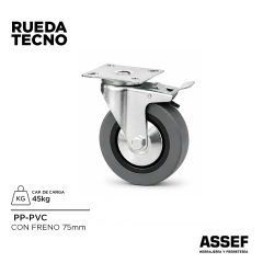 RUEDA TECNO GOMA GRIS CON FRENO 75mm