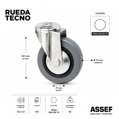 RUEDA TECNO GOMA GRIS | Agujero Pasante 75mm - comprar online