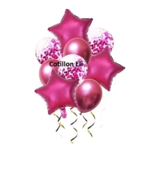 Set 9 Globos Metalizados Estrella Confetti Latex - Cotillon Eli