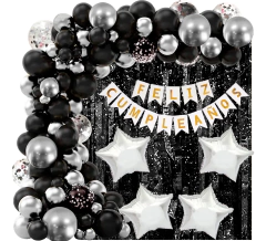 Combo Cumpleaños Cortina Banderin Globos Confetti Estrellas - Cotillon Eli
