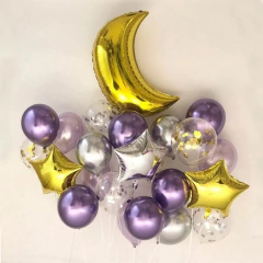 Set Deco Globos Luna Dorada Estrellas Confeti Chrome Latex - comprar online