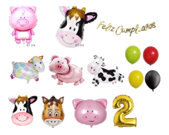 Set Cumple Globos Animales De Granja Grandes Banderin GNJ6580 en internet