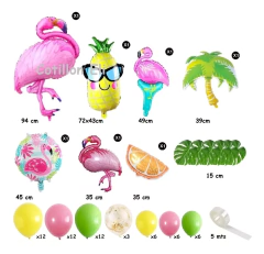 Combo Globos Decoracion Tropical Hawaiano Flamenco Cumpleaño - comprar online
