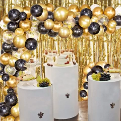 Arco Organico 100 Globos Negro Dorado Confetti 2 Cortinas - comprar online