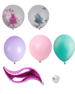 Combo Arco Globos Cola De Sirena Fucsia Confetti - comprar online