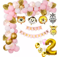 Set Globos Cumple Primer Añito 1 Año Nena Animalitos Selva - comprar online