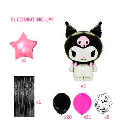 Combo Cumpleaños Deco Globos Kuromi Gatita Kitty Cortina - comprar online