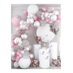 Set Arco Organico Globos Rosa Plateado Mariposas Deco - comprar online