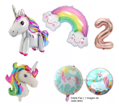 Combo Feliz Cumple Unicornio Caminante 4 D Arco Iris en internet