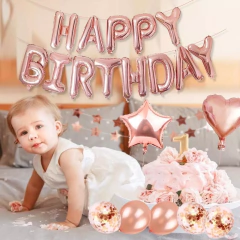 Set Feliz Cumpleaños Rosa Gold Estrella Confeti Borlas - comprar online