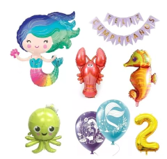 Globo Sirenita Arco Organico Cola Sirena Banderin Peces Mar en internet