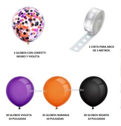 Arco Globos Deco Halloween Violeta Naranja Negro Confetti - comprar online