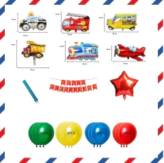 Set Globos Metalizados Vehiculos Latex Banderin Felizcumple - comprar online