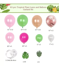Arco Globos Tropical Hojas Verde Fucsia Salmon Rosa Confetti - comprar online