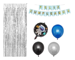 Globos Cumple Espacial Astronauta Cohete Banderin Cortina en internet