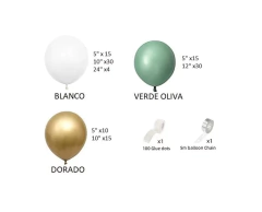 Combo Globos Verde Oliva Selva Boque Safari Blanco - comprar online