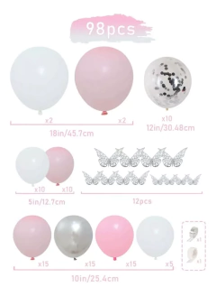 Set Arco Organico Globos Rosa Plateado Mariposas Deco en internet