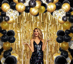 Arco Organico 100 Globos Negro Dorado Confetti 2 Cortinas en internet