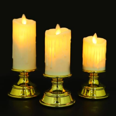 Set 3 Velas Led Luminosas Con Candelabro Dorado Luz Calida en internet