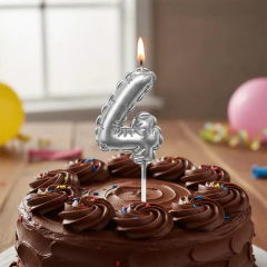Imagen de Vela Numero Forma de Globito Plateada