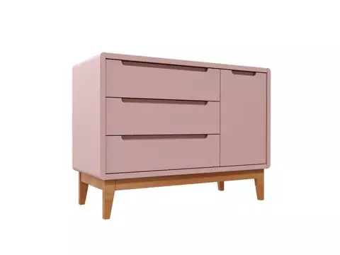Cômoda Bo com porta (cores) (Rose/pés jequitibá)