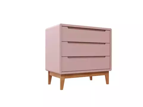 Cômoda Bo - 3 gavetas (cores) (Rose/pés jequitibá)