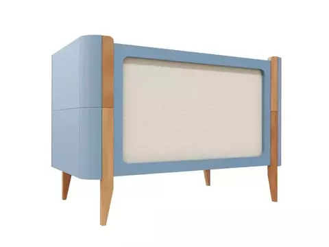 Berço Bo 3 em 1 (cores) - palha (Azul sereno/palha cor natural/pés jequitibá)