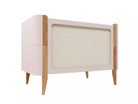 Berço Bo 3 em 1 (cores) - palha (Rosa old/palha cor natural/pés jequitibá)