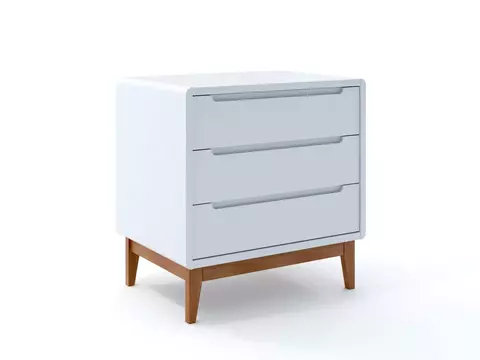 Cômoda Bo - 3 gavetas (cores) (Branco/pés jequitibá)