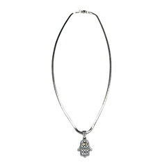 Collar Hamsa plateado punto oro - comprar online
