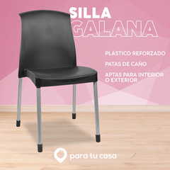 Imagen de Silla Plástica Apilable X 4 Unidades Reforzada Patas De Caño Galana Malba Color Negro Para Tu Casa
