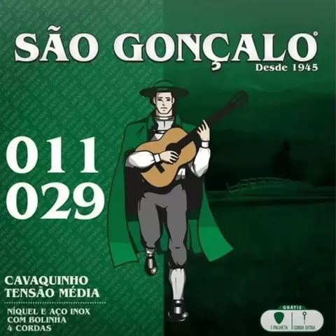 ENCORDOAMENTO CAVAQUINHO .011-.029 SÃO GONÇALO TENSÃO MÉDIA COM CORDA EXTRA + PALHETA 131