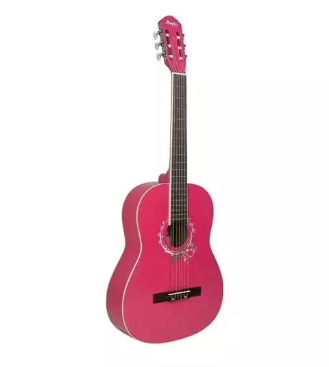 VIOLÃO ACUSTICO MEMPHIS NYLON ROSA COM DESENHO DE FLOR AC-39