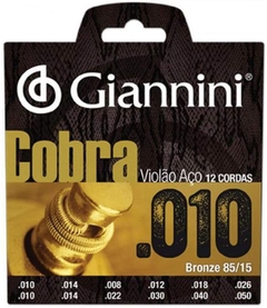 ENCORDOAMENTO VIOLÃO AÇO 12 CORDAS .010-.050 GIANNINI COBRA GEEF12M