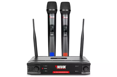 MICROFONE SEM FIO DE MAO DUPLO UHF FREQUENCIA VARIAVEL UNK-330 NOVIK