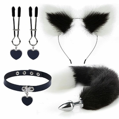 Kit Rabo Raposa Tiara Grampos Seios Gargantilha 7344