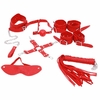 Kit Bondage Venda Chicote Algema Mordaça Coleira Vermelho