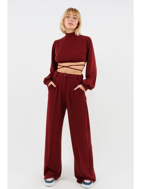 Calça Moletinho Feminina Pantalona de Alfaiataria Marrom