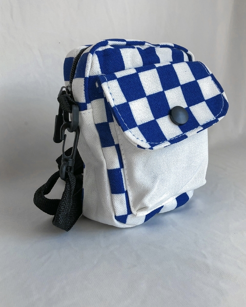 Bolsa Crossbody Xadrez Azul Marinho Unissex com Alça Regulável