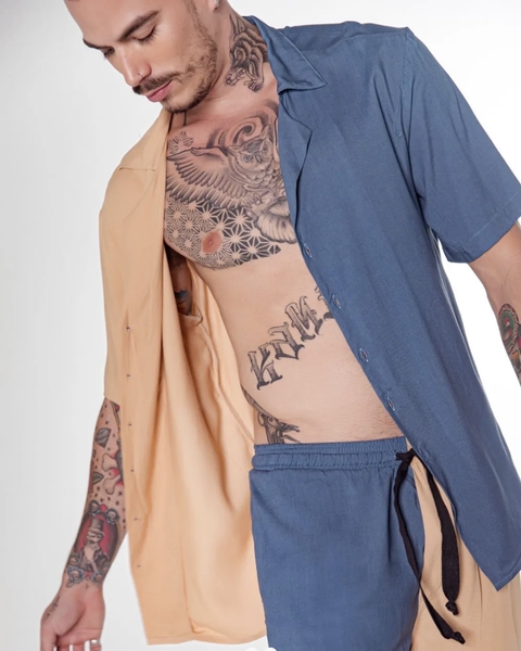 Camisa Oversized Unissex Bicolor - Azul Marinho e Laranja